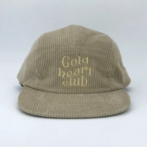5 Paneel ongestructureerde corduroy zachte snapback dop met stof op maat gemaakt borduursellogo
