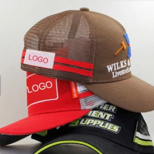 Aangepaste 3D -borduurwerk 5 panelen uit deur honkbal sport cap trucker cap mesh hoed