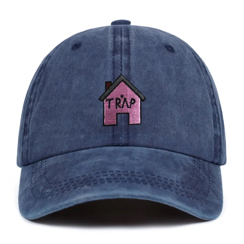 100% katoen gewassen Trap House borduurwerk mannen vrouwen hiphop sport cap logo aangepaste mode honkbal hoed